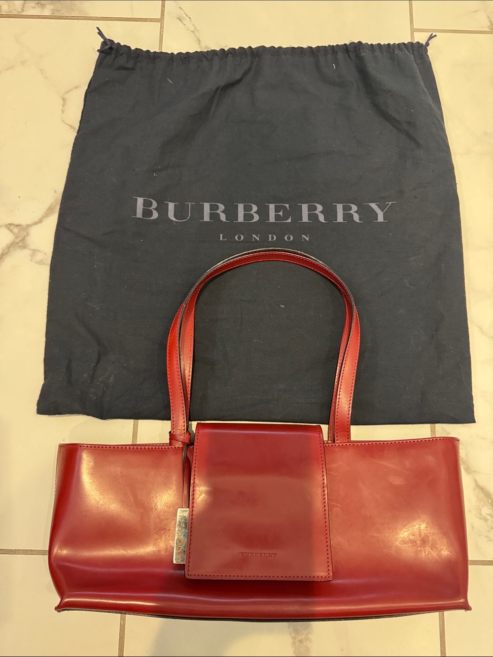 Burberry Red Leather Shoulder Bag with Flap Detail